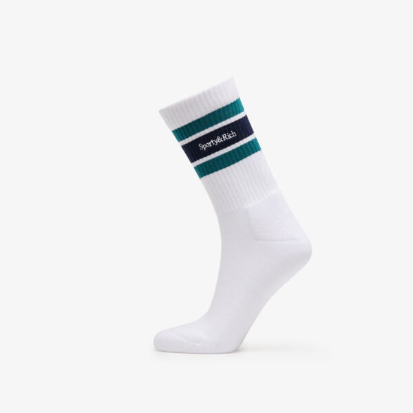 Sporty & Rich Serif Logo Striped Socks UNISEX White/ Alpine/ White Universal-alacsony-ár
