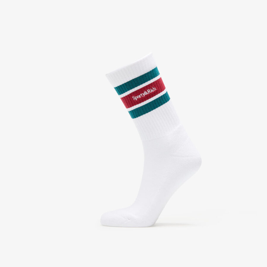 Sporty & Rich Serif Logo Striped Socks UNISEX White/ Navy/ Gold/ Navy Universal-alacsony-ár