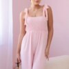 Strappy jumpsuit with a gathered top in powder pink