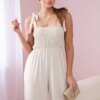 Strappy jumpsuit with frilly top in beige