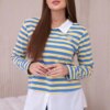 Striped Cotton Blouse with Collar Jeans+Yellow