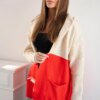 Striped Hooded Sweater Beige+Red+Pink