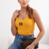 Striped blouse with a metal mustard plate