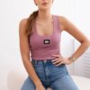Striped blouse with a metal plate in dark pink