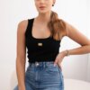 Striped blouse with black metal plate