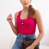 Striped blouse with fuchsia-colored metal plate