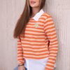 Striped cotton blouse with collar orange+beige