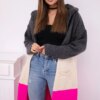 Striped hooded sweater graphite + beige + pink neon