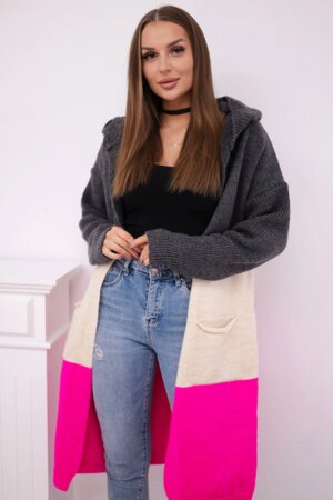 Striped hooded sweater graphite + beige + pink neon Striped hooded sweater graphite + beige + pink neon