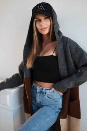 Striped hooded sweater graphite+brown+camel Striped hooded sweater graphite+brown+camel