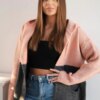 Striped hooded sweater powder pink+graphite+ecru