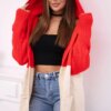 Striped hooded sweater red + beige + gray