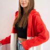Striped hooded sweater red+ecru+pink