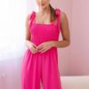 Striped jumpsuit with ruffle top in pink