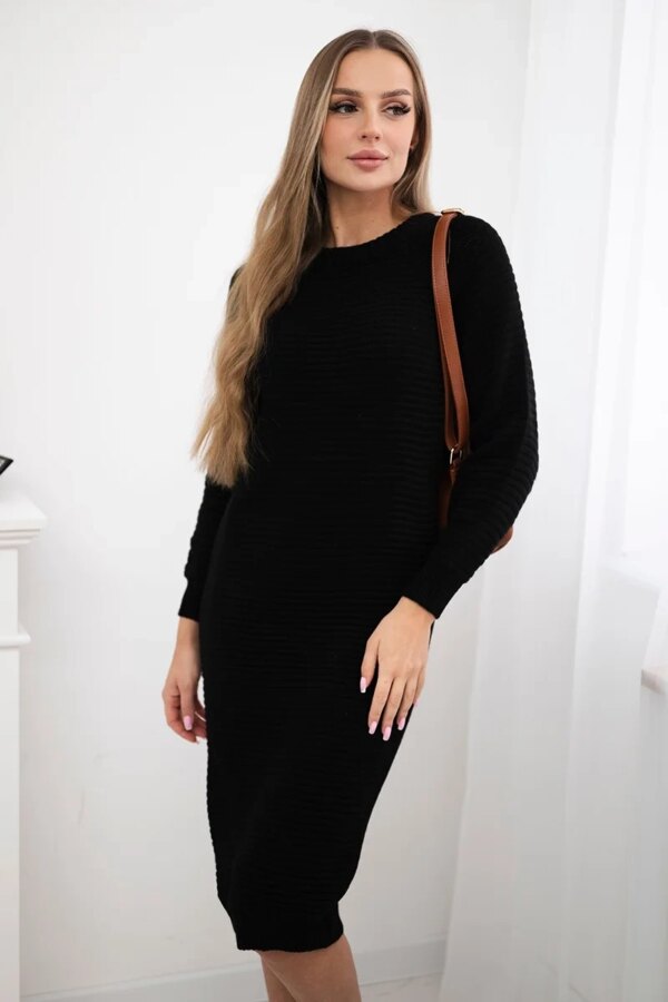 Striped sweater dress in black
