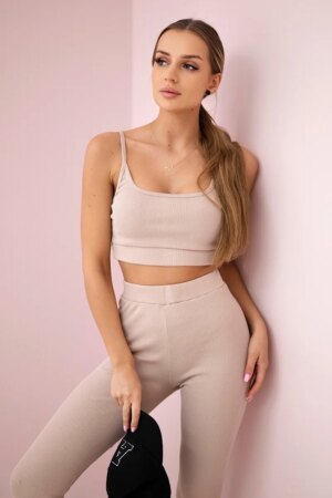 Striped top complete with beige blouse