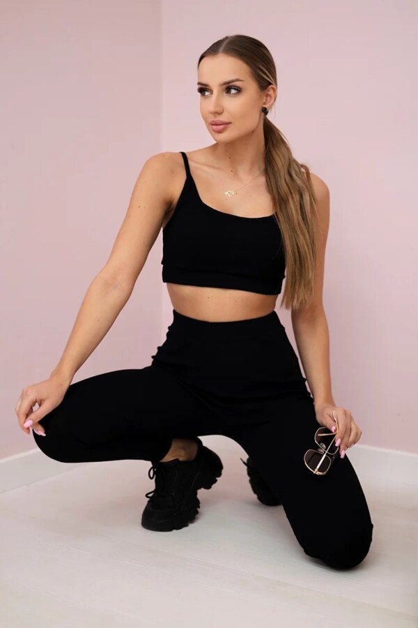 Striped top set with a blouse in black