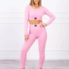 Striped top set with a blouse in light pink color
