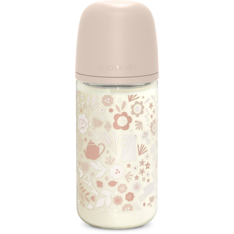 Suavinex Wonderland SX Pro Physiological Anti-Colic Glass cumisüveg üvegből M Medium Flow 3 m+ Liberty Pink 240 ml