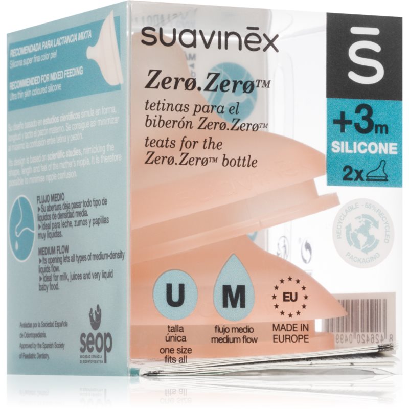 Suavinex Zero Zero Bottle Teat etetőcumi M Medium Flow 3 m+ 2 db-Ár