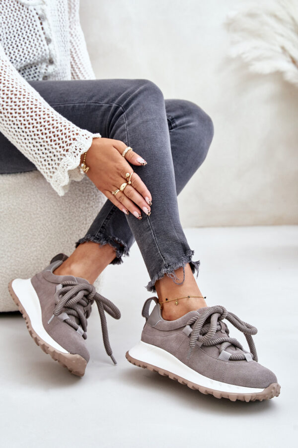 Suede women's sneakers with chunky lacing Artiker grey