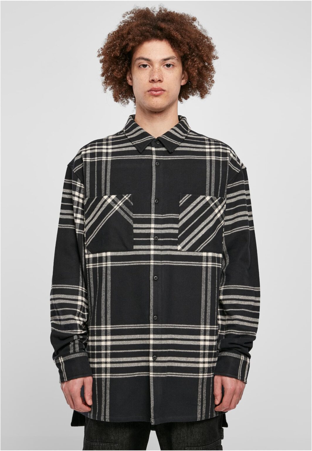 Summit Long Oversized Plaid Shirt Black