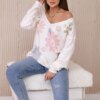 Sweater blouse with colorful flowers pink+gray