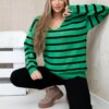 Sweater set Striped sweatshirt + Trousers green