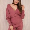 Sweater set two-piece dark pink