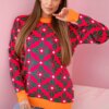 Sweater with a geometric motif in fuchsia color