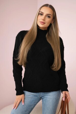 Sweater with decorative knitting in black color Sweater with decorative knitting in black color