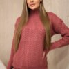 Sweater with decorative ruffle dark pink