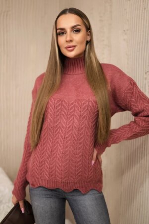 Sweater with decorative ruffle dark pink