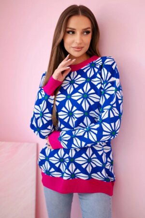Sweater with geometric motif purple-blue