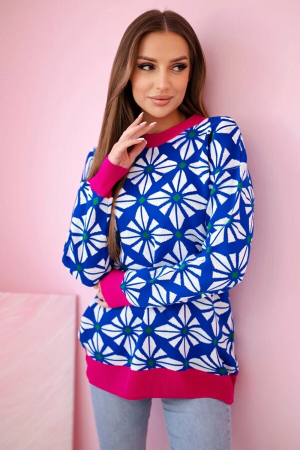 Sweater with geometric motif purple-blue