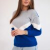 Sweater with geometric patterns gray+purple-blue