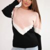Sweater with geometric patterns powder pink+black