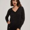 Sweater with metal thread and V-neck