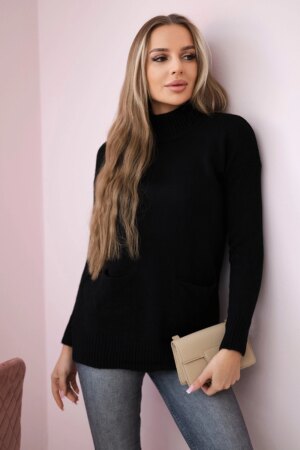 Sweater with stand-up collar black Sweater with stand-up collar black