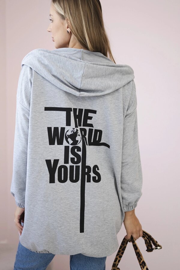 Sweatshirt with "The World is Yours" print gray