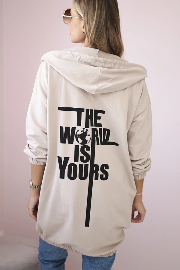 Sweatshirt with "The World is Yours" print light beige