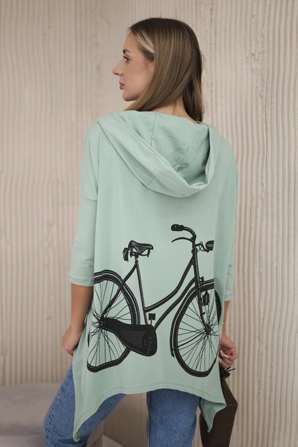 Sweatshirt with a dark mint cycling print