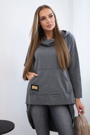 Sweatshirt with a long back and a graphite hood