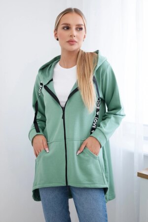 Sweatshirt with a longer back and a hood dark mint
