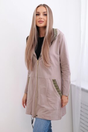 Sweatshirt with decorative belt dark beige