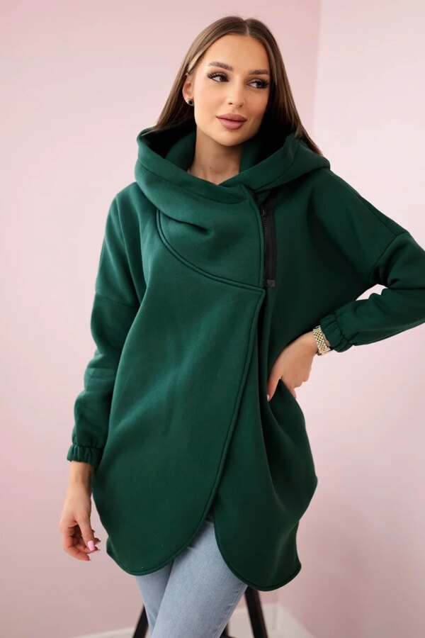 Sweatshirt with short zipper - dark green