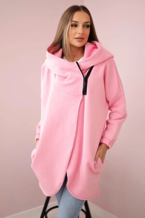 Sweatshirt with short zipper in powder pink color