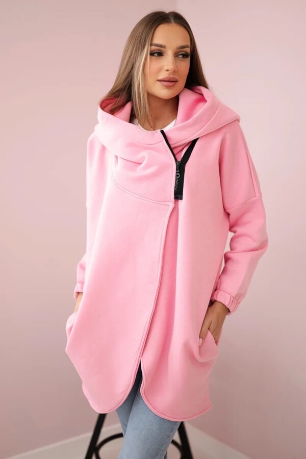 Sweatshirt with short zipper in powder pink color