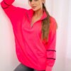 Sweatshirt with zipper and pockets in pink neon color