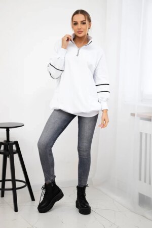 Sweatshirt with zipper and pockets white Sweatshirt with zipper and pockets white